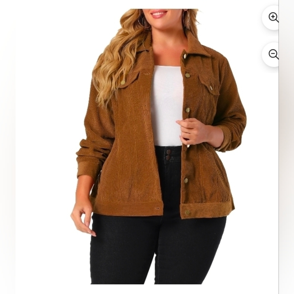 Agnes Orinda Women's Plus Point Collar Button Down Short Bomber Corduroy Jacket